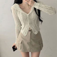 Solid Color Long Sleeve Button Long Sleeve Cardigan