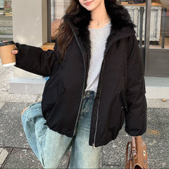 Vintage Fur Collar Zip Up Padded Jacket