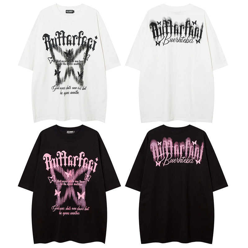 Vintage Butterfly Print Oversized T-shirt - fairypeony