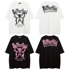 Vintage Butterfly Print Oversized T-shirt - fairypeony