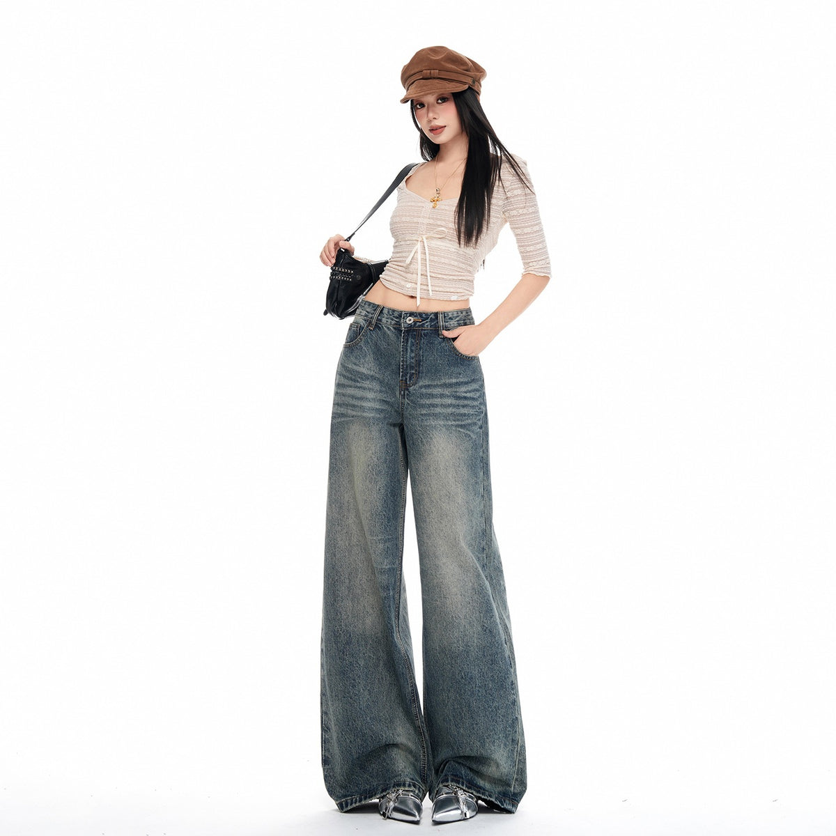 Wide-Leg Jeans – Vintage Wash Cat Whisker Stretch Denim XS–XL