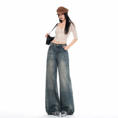 Wide-Leg Jeans – Vintage Wash Cat Whisker Stretch Denim XS–XL