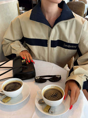 Casual color-block loose zip-up short jacket