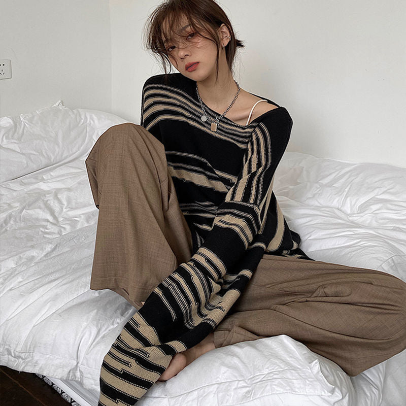 Oversized Stripe Jumper Knit Sweater - fairypeony