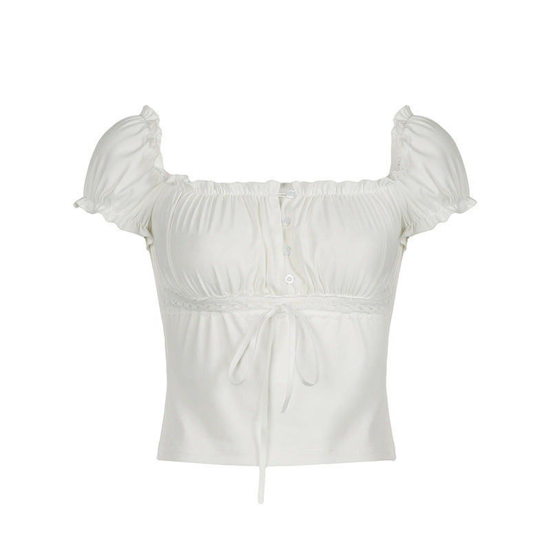 Ruffled Square Neck Puff Short Sleeve Tee