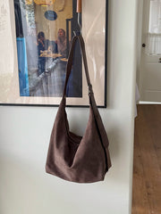 Large Capacity Suede Tote Bag – Lightweight Minimalist Shoulder Bag in Brown & Black