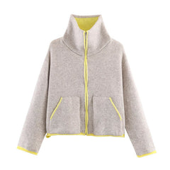 Womens Color-Blocking Lambswool Short Jacket