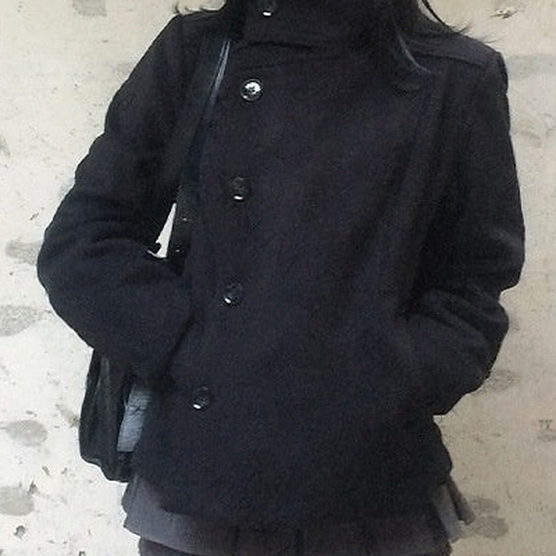 Korean style stand collar sweatshirt jacket in black, front view