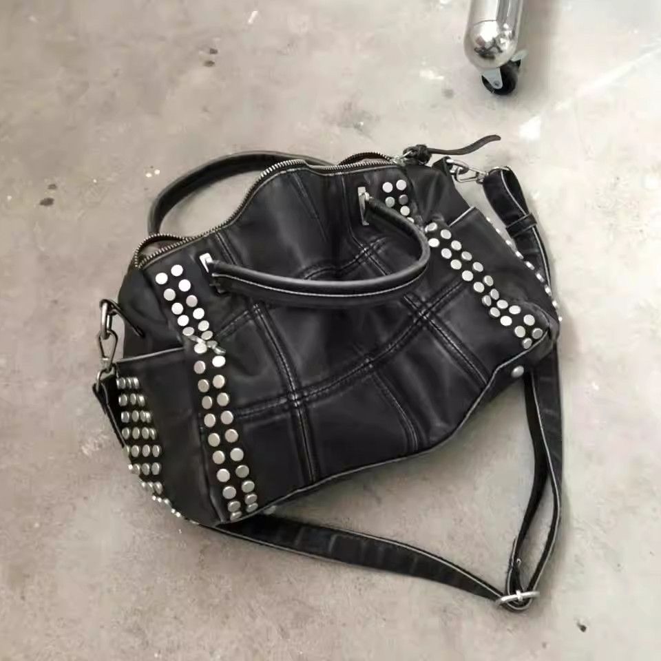 2000s Rivet Pillow Shoulder Crossbody Bag – Large Capacity Studded Bag in Black White