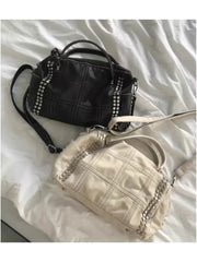 2000s Rivet Pillow Shoulder Crossbody Bag – Large Capacity Studded Bag in Black White