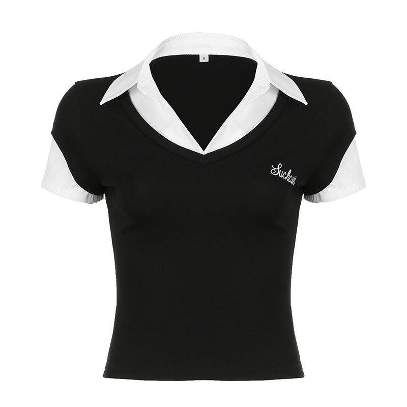 Polo Collar Fake Two Piece Short Sleeve Tee