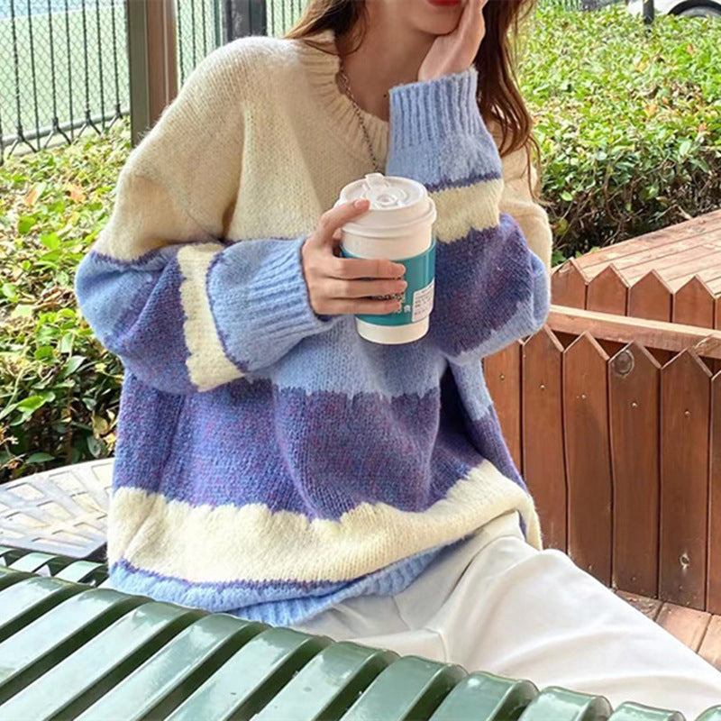 Color Block Striped Sweater - fairypeony