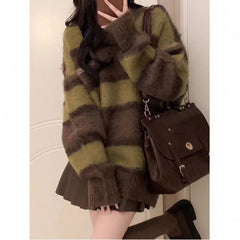 Vintage Round Neck Striped Sweater