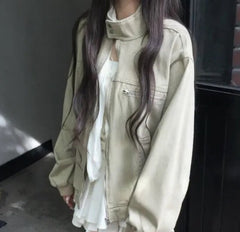 Vintage stand collar slim-fit coat in Mikachi, side view