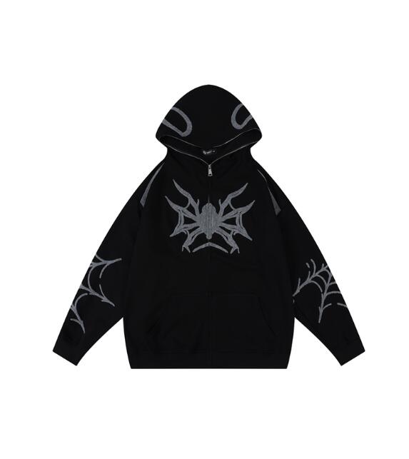 Embroidery Punk Spider Zip Up Hoodie | fairypeony