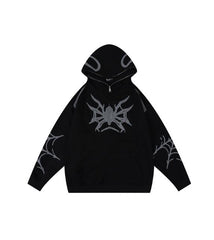 Embroidery Punk Spider Zip Up Hoodie - fairypeony