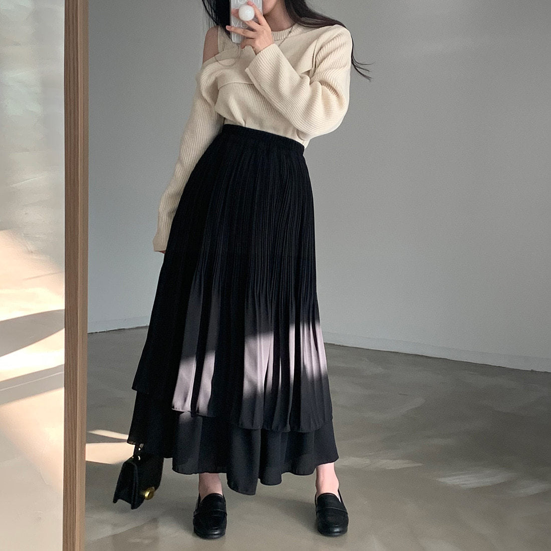 Solid Color Double Layer Maxi Skirt