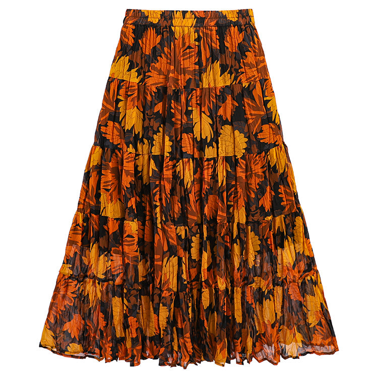 Casual Floral Umbrella Maxi Skirt - fairypeony