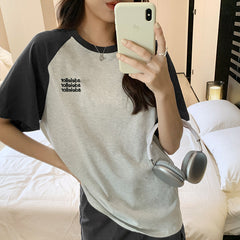 Embroidery Letter Raglan Short Sleeve Tee