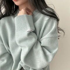 Round Neck Solid Color Pullover Sweater