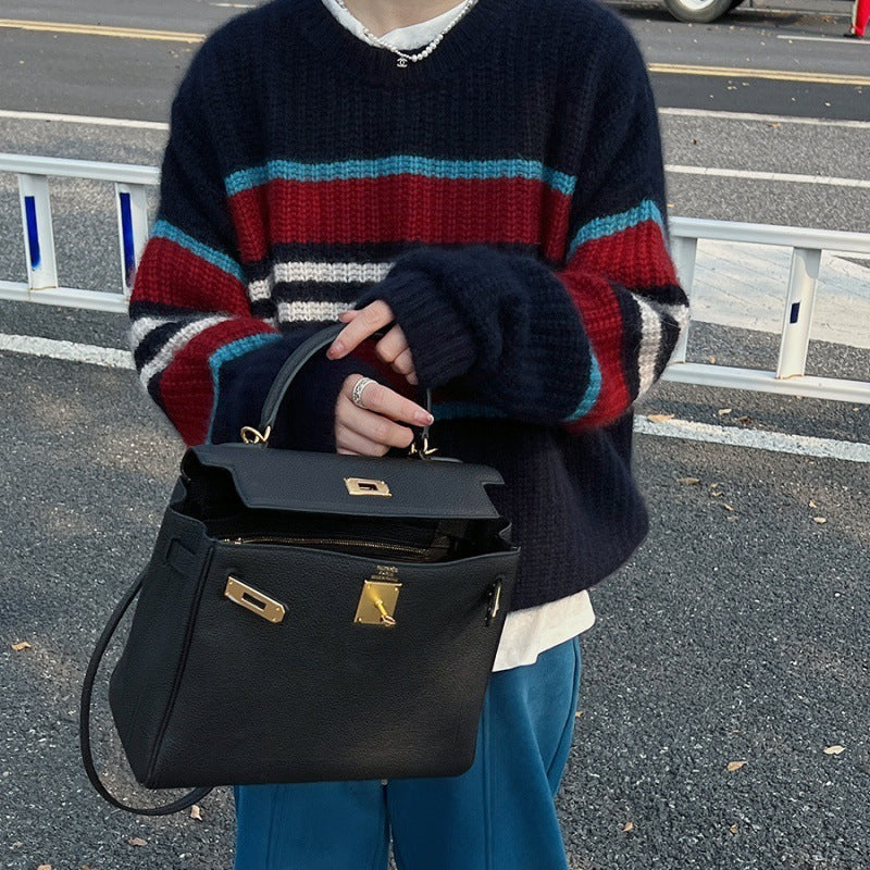 Contrast Color Striped Pullover Sweater