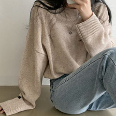 Round Neck Solid Color Pullover Sweater
