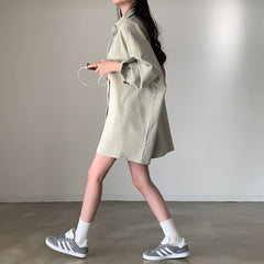 Solid Color Polo Collar Long Sleeve Loose Blouse