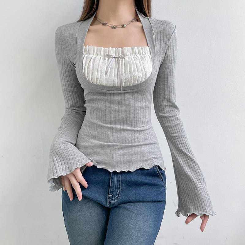 Patchwork Pleat Fungus He Long Sleeve Tee | fairypeony