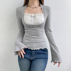 Patchwork Pleat Fungus He Long Sleeve Tee