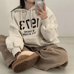 Vintage Solid Color Letter Embroidered Hoodie