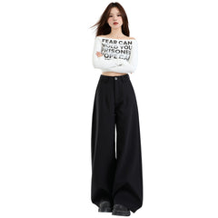 Black Wide-Leg Suit Pants Mid-High Waist Loose Casual Trousers