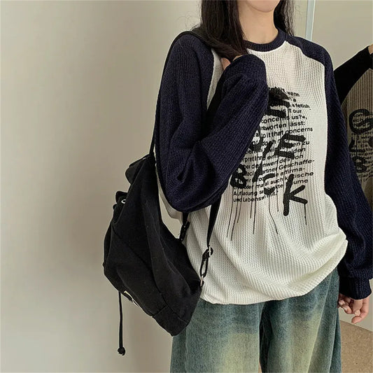 Vintage Raglan Long Sleeve Patchwork Sweatshirt