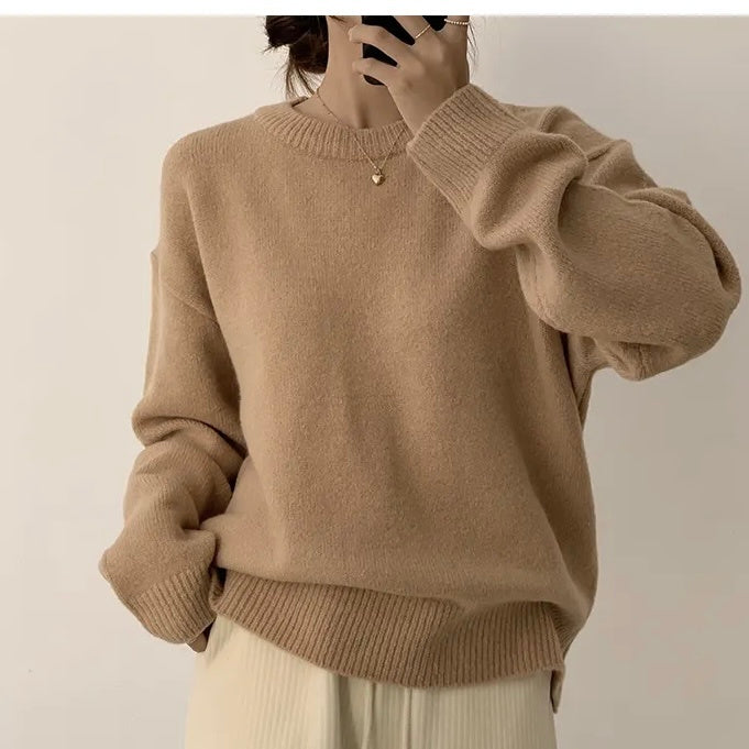 Solid Color Round Neck Pullover Sweater