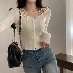 Aesthetic Tie Knot Knit Long Sleeve Tee