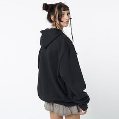 Skeleton Print Zip Up Loose Oversized Hoodie - fairypeony