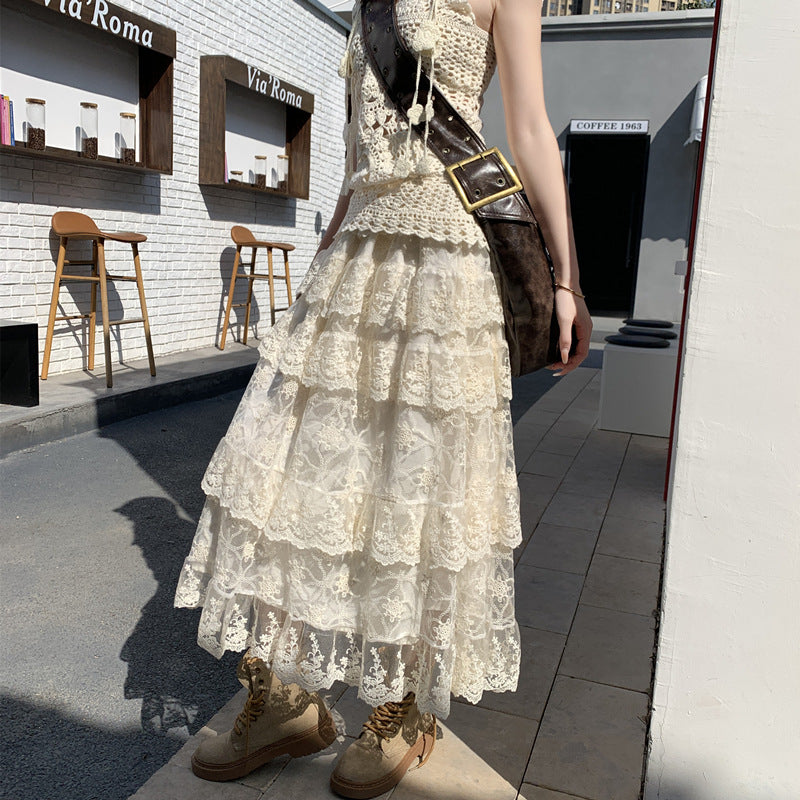 Aesthetic Lace Patchwork puffy cake skirt