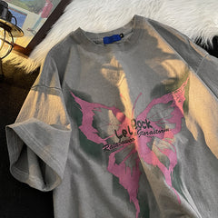 Vintage Butterfly Short Sleeve Graphic Oversized Tee - fairypeony