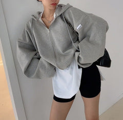 Solid Color Oversized Zip Up Hoodie