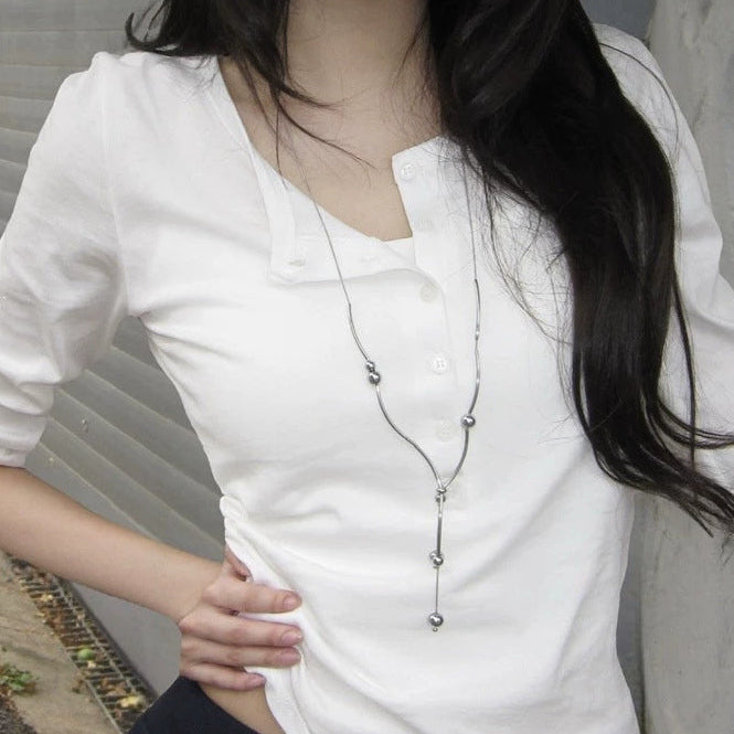 V-neck button henley tee in white, front view