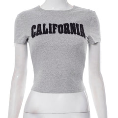 Vintage Embroidered Alphabet Short Sleeve Tee - fairypeony