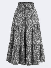 Floral Print Elastic Waist Maxi Skirt - fairypeony