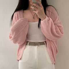 Solid Color Oversized Knitted Cardigan