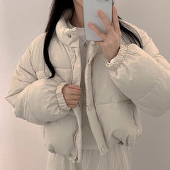 Solid Color Stand Collar Padded Coat