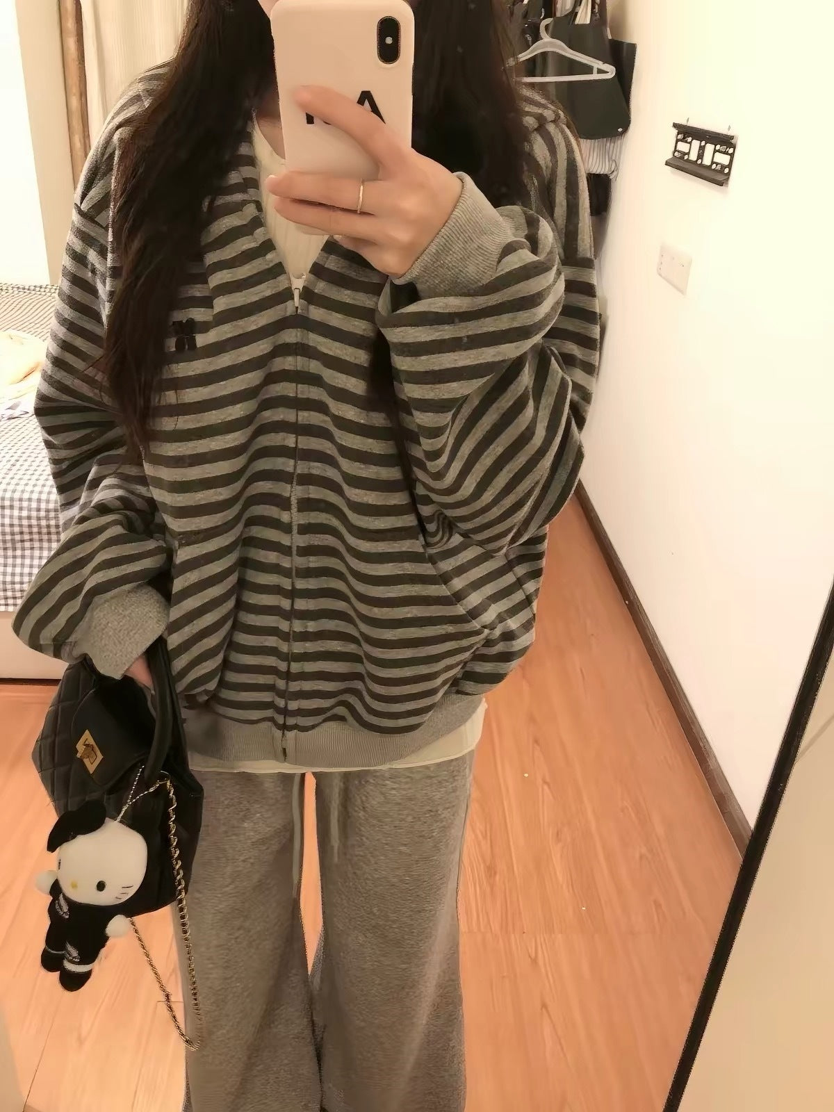 Striped Zip-Up Hoodie Pure Cotton Lightweight