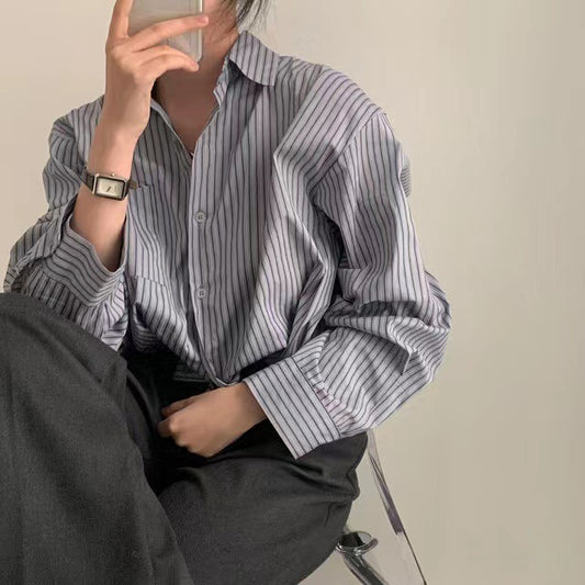 Vintage Striped Oversized Blouse - fairypeony