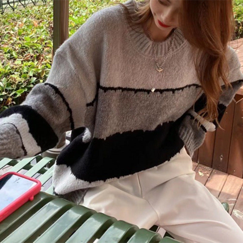 Color Block Striped Sweater - fairypeony