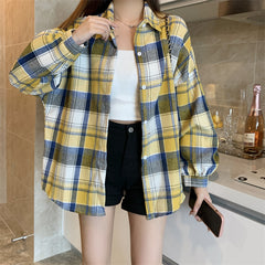 Vintage Plaid Oversized Loose Blouse