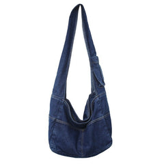 Large Washed Denim Crossbody Bag - fairypeony