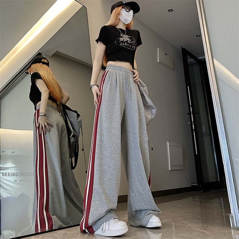 Contrast Side Stripe Baggy Sweatpants - fairypeony