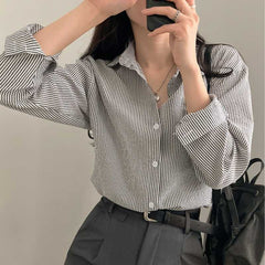 Old Money Striped Long Sleeve Blouse